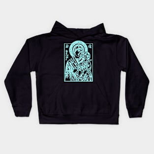 Icon of Virgin Mary and Jesus Christ (blue neon) Kids Hoodie